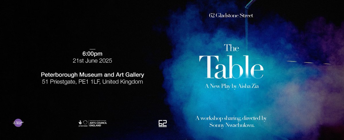 ‘The Table’

A new play by Aisha Zia, created by 62 Gladstone Street and directed by Sonny Nwachukwu. In association with Landmark Theatres &amp; Peterborough Museum &amp; Counterpoint Arts.

Photo credits: Kalpesh Lathigra @kalpeshlathigra 

🎭 Coming soon. #TheTablePlay #AishaZia