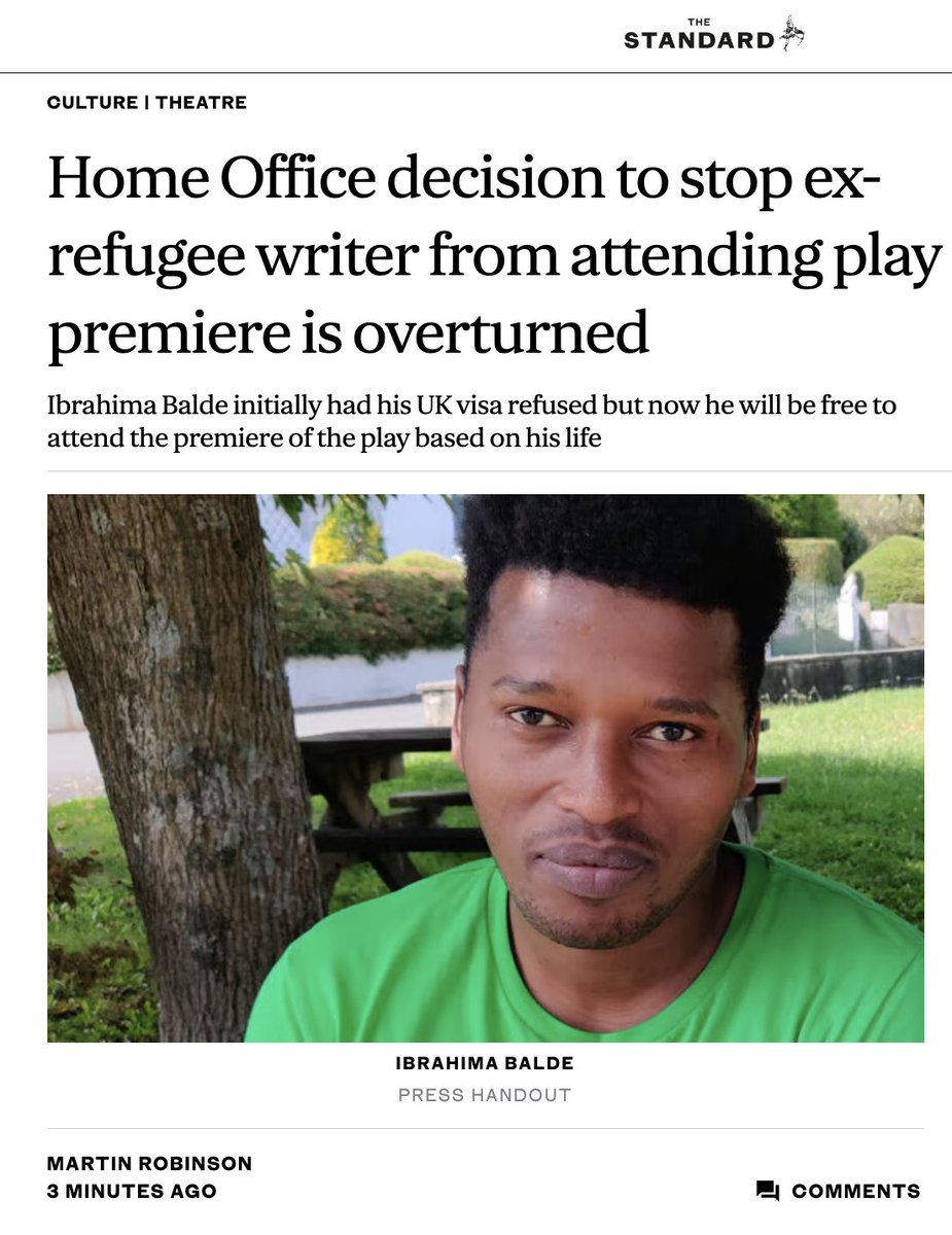 standard.co.uk/culture/theatr…

We are delighted that the Home Office has reversed its decision and that Ibrahima is now allowed to travel to London to see his own story on stage at Jermyn Street Theatre.