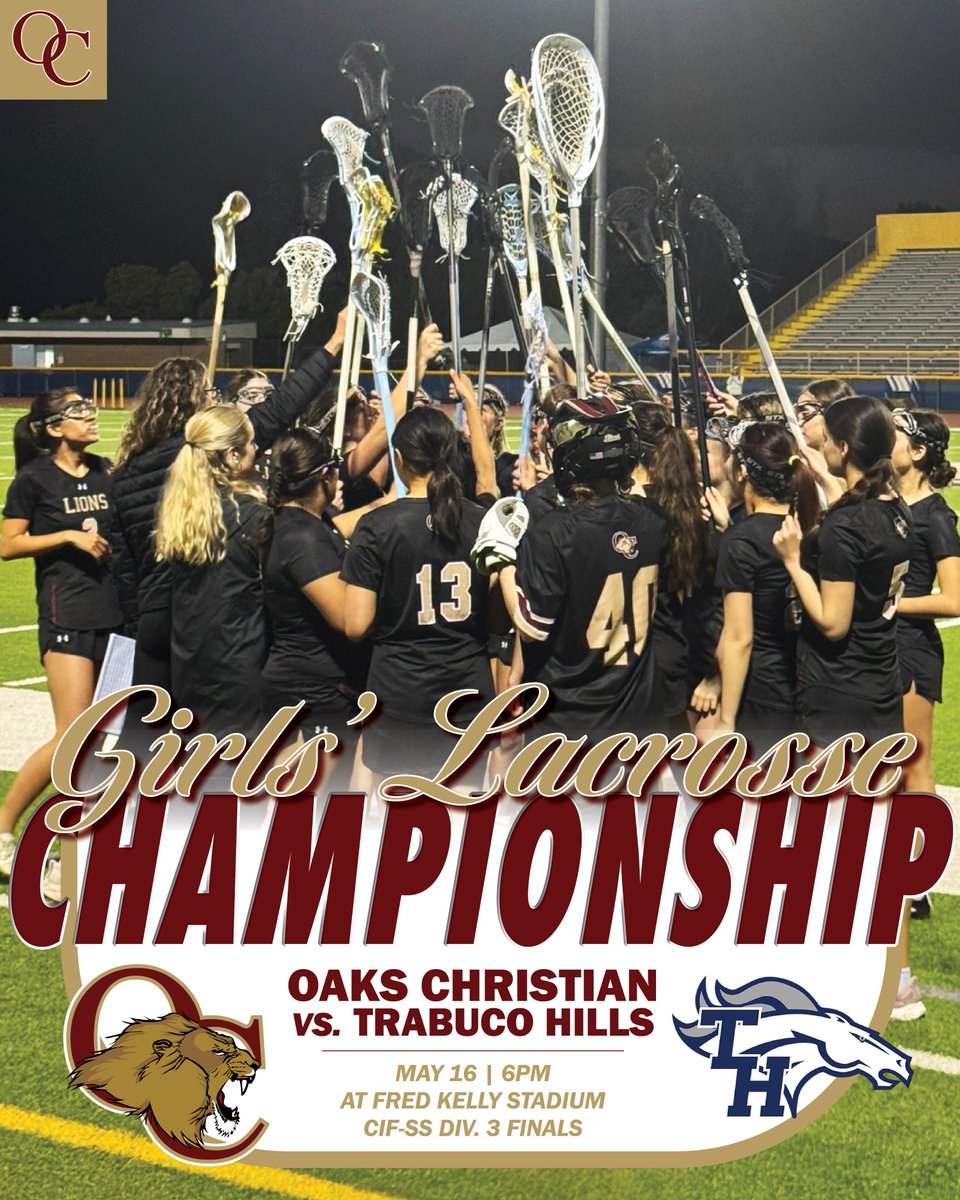 GIRLS' LACROSSE CHAMPIONSHIP GAMEDAY
Oaks Christian will travel to El Modena High School to face Trabuco Hills in the CIF-SS Div. 3 championship game this evening. The game will be live-streamed on the NFHS network.
Info in links
issuu.com/cifsouthernsec…

nfhsnetwork.com/events/cifss/g…
