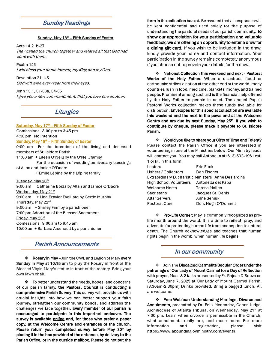 Saint Isidore Parish (@stisidorekanata) on Twitter photo This 5th Sunday of Easter, we are reminded of Jesus’ command to love one another and the consequent importance of building a community. Check out our Weekly Bulletin below! <a href="/OttawaCornwall/">Archdiocese of Ottawa-Cornwall</a> <a href="/KanataNorth/">Kanata North 🦋 @kanatanorth.bsky.social</a> This 5th Sunday of Easter, we are reminded of Jesus’ command to love one another and the consequent importance of building a community. Check out our Weekly Bulletin below! <a href="/OttawaCornwall/">Archdiocese of Ottawa-Cornwall</a> <a href="/KanataNorth/">Kanata North 🦋 @kanatanorth.bsky.social</a>