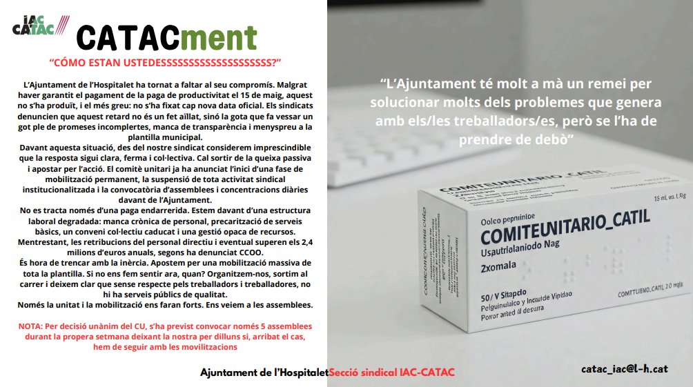 CATACIACLH's tweet photo. @LHAjuntament  ha enganyat  amb la paga de productivitat. La ineficàcia te nom i cognom @CATAC_IAC https://t.co/tjkY6pIr1f