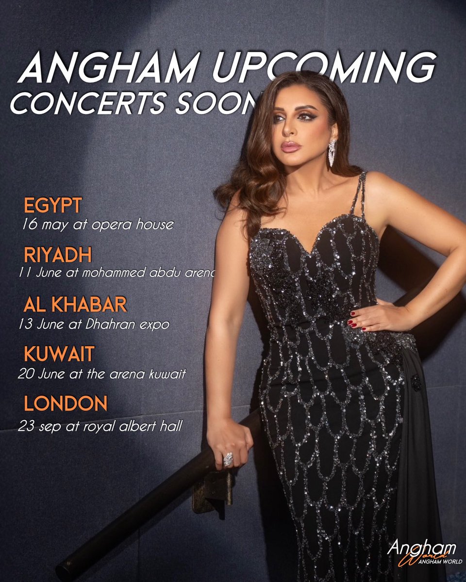 Angham upcoming concert!
حفلات صوت مصر أنغام القادمه ❤️  

Riyadh and khaber: tickets soon
Kuwait concert: 2u.pw/wCD7w
London concert: 2u.pw/5rbXy