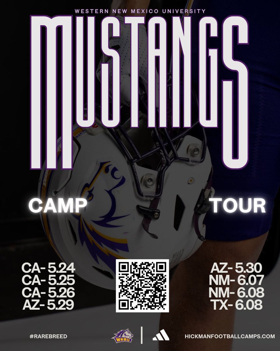 Frank Ayon (@coach_ayon12) on Twitter photo Not too late to hop on tour with our program starting next weekend ‼️ CA , AZ , NM, TX we’re coming! 🟣🟡 Scan the QR code to register today, sign up at a camp near you, get evaluated by our coaching staff 🐎 <a href="/WNMUFootball/">WNMU Mustang Football</a> Not too late to hop on tour with our program starting next weekend ‼️ CA , AZ , NM, TX we’re coming! 🟣🟡 Scan the QR code to register today, sign up at a camp near you, get evaluated by our coaching staff 🐎 <a href="/WNMUFootball/">WNMU Mustang Football</a>