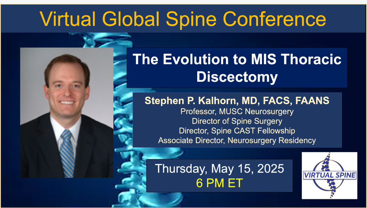 Virtual Global Spine Conference (@virtualspine) on Twitter photo 📢 Now on YouTube!
Watch Dr. <a href="/Kalhorn_MD/">Stephen P. Kalhorn, MD</a>'s brilliant walkthrough of MIS Thoracic Discectomy from yesterday's <a href="/virtualspine/">Virtual Global Spine Conference</a> session.
Whether you missed it or want to rewatch key pearls—it's all there.
🎥 Watch here: youtube.com/watch?v=3OOCHr…
#Neurosurgery #SpineSurgery #Spine #MIS 📢 Now on YouTube!
Watch Dr. <a href="/Kalhorn_MD/">Stephen P. Kalhorn, MD</a>'s brilliant walkthrough of MIS Thoracic Discectomy from yesterday's <a href="/virtualspine/">Virtual Global Spine Conference</a> session.
Whether you missed it or want to rewatch key pearls—it's all there.
🎥 Watch here: youtube.com/watch?v=3OOCHr…
#Neurosurgery #SpineSurgery #Spine #MIS