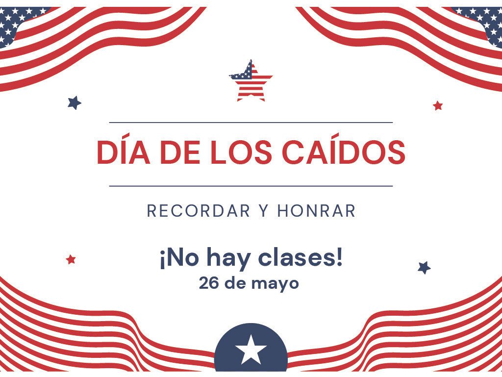 Please note that there will be no classes on Monday, May 26, in observance of Memorial Day.