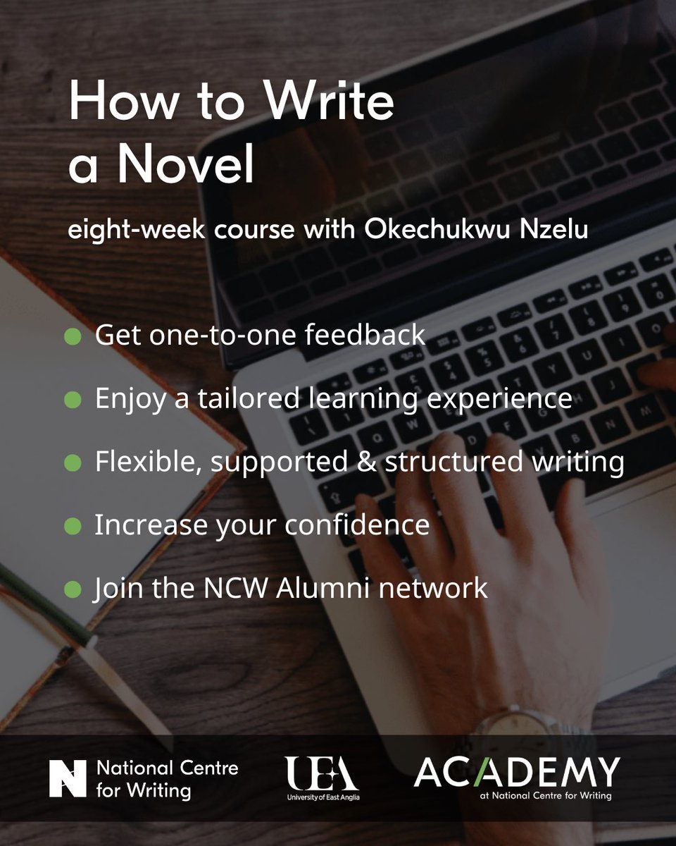 Okechukwu Nzelu (@nzeluwrites) on Twitter photo If youād like to spend a couple of months learning about how to write a novel, you can with me! Iāll be teaching with <a href="/WritersCentre/">National Centre for Writing</a> this spring/summer: nationalcentreforwriting.org.uk/events/how-to-⦠If youād like to spend a couple of months learning about how to write a novel, you can with me! Iāll be teaching with <a href="/WritersCentre/">National Centre for Writing</a> this spring/summer: nationalcentreforwriting.org.uk/events/how-to-ā¦