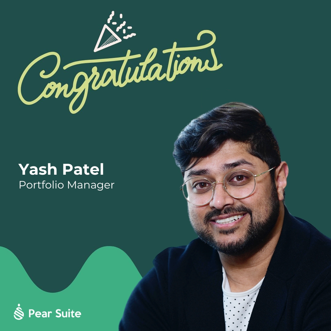 Pear Suite (@pearsuiteinc) on Twitter photo Exciting news! Yash Patel has been promoted to Portfolio Manager! 🎉
His thoughtful and collaborative approach has made a big impact, and we’re thrilled to see him continue growing with <a href="/pearsuiteinc/">Pear Suite</a>.
Congrats, Yash! Exciting news! Yash Patel has been promoted to Portfolio Manager! 🎉
His thoughtful and collaborative approach has made a big impact, and we’re thrilled to see him continue growing with <a href="/pearsuiteinc/">Pear Suite</a>.
Congrats, Yash!