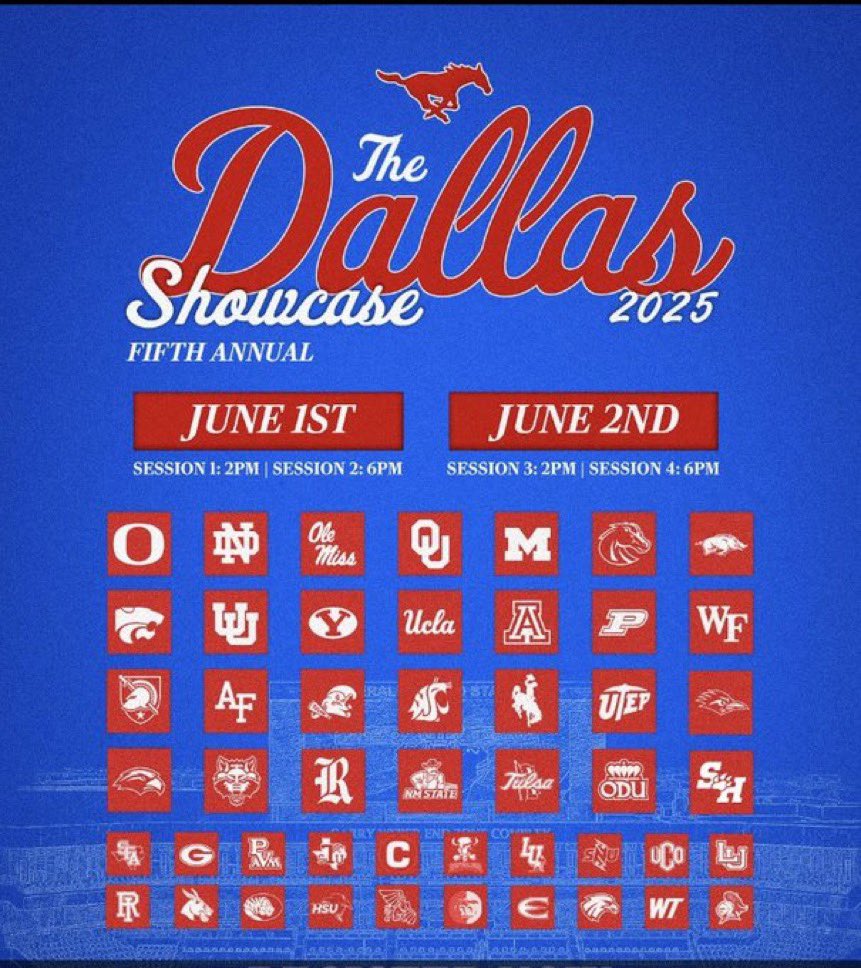 Tyler Hagler 3⭐️ (@tylerhagler67) on Twitter photo I will be at the 5th annual Dallas Showcase on June 2nd <a href="/SMUFB/">SMU Football</a> @RhettLashleeSMU <a href="/CoachThibbs/">Calvin Thibodeaux</a>! 🔥🏇 #PonyUp
<a href="/_CoachJmac/">JaMarkus McFarland🦍😤</a> <a href="/UTEPCoachCJones/">Chris Jones</a>
<a href="/echarleslobo/">Emmanuel Charles-Lobo</a> @HSFBscout
<a href="/D1ProScouts/">D1ProScouts</a> <a href="/TopPreps/">SPORTS NEWS, VIDEOS, GRAPHICS, EXPOSURE & MORE</a> <a href="/KurtTraylor/">Coach Kurt Traylor</a> <a href="/prye_dalton/">Dalton Prye</a> I will be at the 5th annual Dallas Showcase on June 2nd <a href="/SMUFB/">SMU Football</a> @RhettLashleeSMU <a href="/CoachThibbs/">Calvin Thibodeaux</a>! 🔥🏇 #PonyUp
<a href="/_CoachJmac/">JaMarkus McFarland🦍😤</a> <a href="/UTEPCoachCJones/">Chris Jones</a>
<a href="/echarleslobo/">Emmanuel Charles-Lobo</a> @HSFBscout
<a href="/D1ProScouts/">D1ProScouts</a> <a href="/TopPreps/">SPORTS NEWS, VIDEOS, GRAPHICS, EXPOSURE & MORE</a> <a href="/KurtTraylor/">Coach Kurt Traylor</a> <a href="/prye_dalton/">Dalton Prye</a>