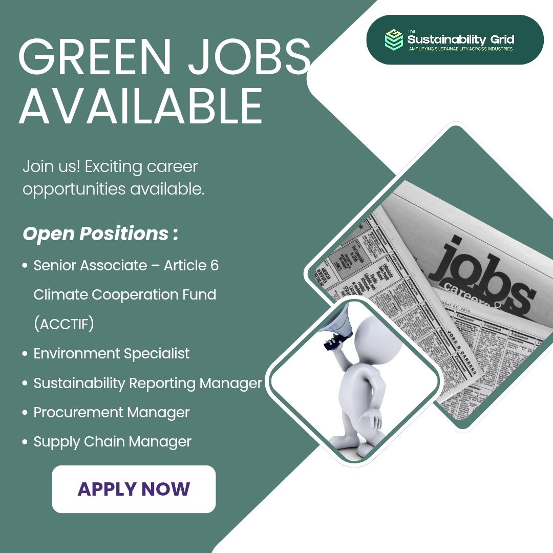 SustGrid's tweet image. Looking to pivot or grow in sustainability? Here are 5 new job opportunities in Africa focused on ESG, climate, procurement, and reporting. Deadlines vary, so act fast.

#greenjobs #sustainabilityjobs #forhire