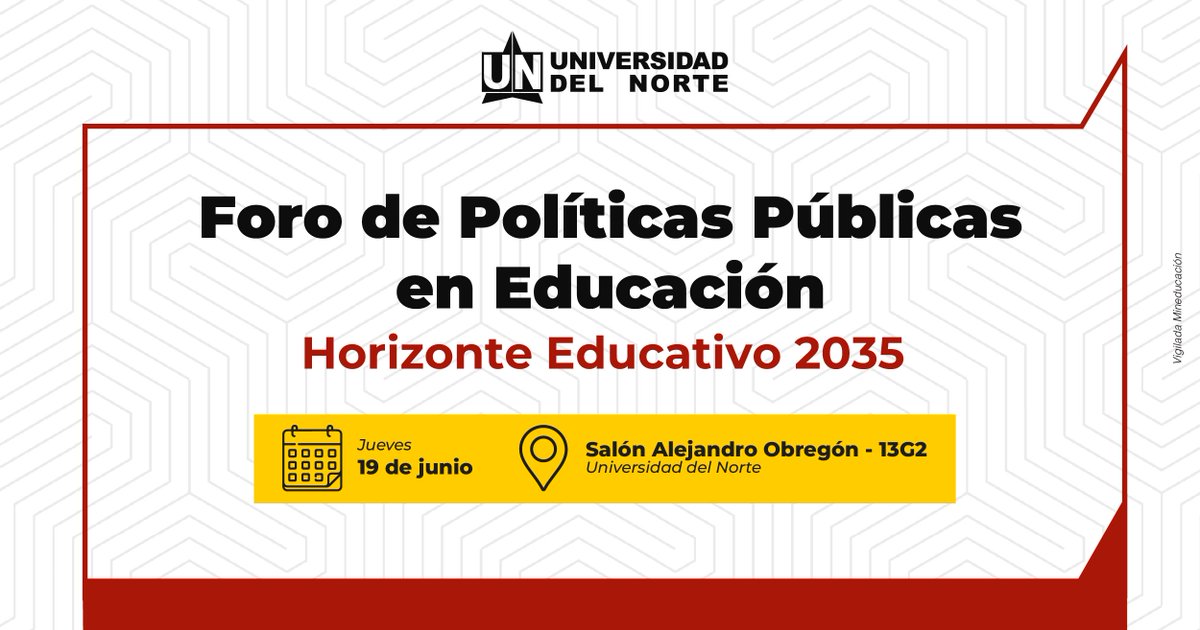 Observatorio de Educación del Caribe Colombiano (@oeccuninorte) on Twitter photo Este 19 de junio llega a <a href="/UninorteCO/">Universidad del Norte</a> el Foro de Políticas Públicas en Educación. Un espacio para pensar el futuro de la educación.
Invitados: <a href="/sergio_fajardo/">Sergio Fajardo</a> <a href="/CeciliaLopezM/">Cecilia Lopez Montaño</a> Antonio Celia y Adolfo Meisel, rector de <a href="/UninorteCO/">Universidad del Norte</a>
Inscríbete aquí:
rb.gy/zew2fm Este 19 de junio llega a <a href="/UninorteCO/">Universidad del Norte</a> el Foro de Políticas Públicas en Educación. Un espacio para pensar el futuro de la educación.
Invitados: <a href="/sergio_fajardo/">Sergio Fajardo</a> <a href="/CeciliaLopezM/">Cecilia Lopez Montaño</a> Antonio Celia y Adolfo Meisel, rector de <a href="/UninorteCO/">Universidad del Norte</a>
Inscríbete aquí:
rb.gy/zew2fm