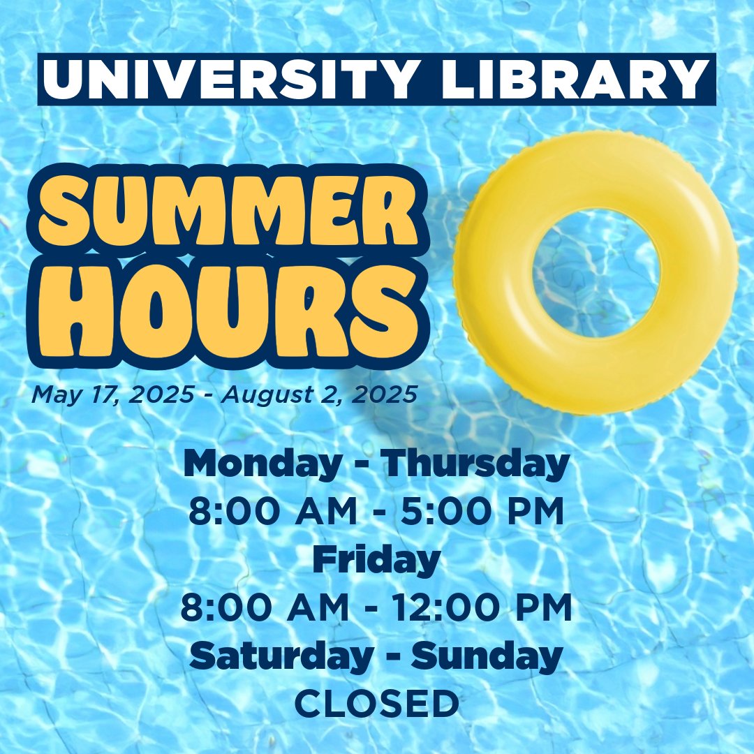 Congratulations Ichabods, YOU MADE IT!
Stop by the Library and see us this summer if you need help!

UNIVERSITY LIBRARY SUMMER HOURS:  
May 17 - August 2
Monday-Thursday 8AM-5PM
Friday 8AM-12PM
Saturday-Sunday CLOSED