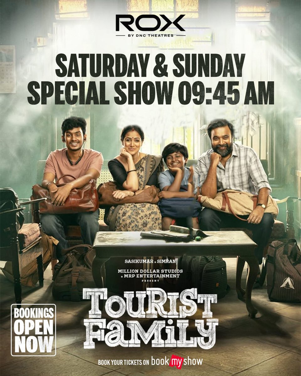 dnctheatresoffl's tweet photo. Laughs, Drama & Family Fun!
Catch #TouristFamily in special shows this Saturday and Sunday at 09:45 AM!
Only at #ROXbyDNCTheatres
Book your tickets now on #BookMyShow
#DNCTheatres #TouristFamilyMovie #SpecialShow #Salem #SalemTheatres #WeekendSpecialShow https://t.co/IjIuzXD8Lz