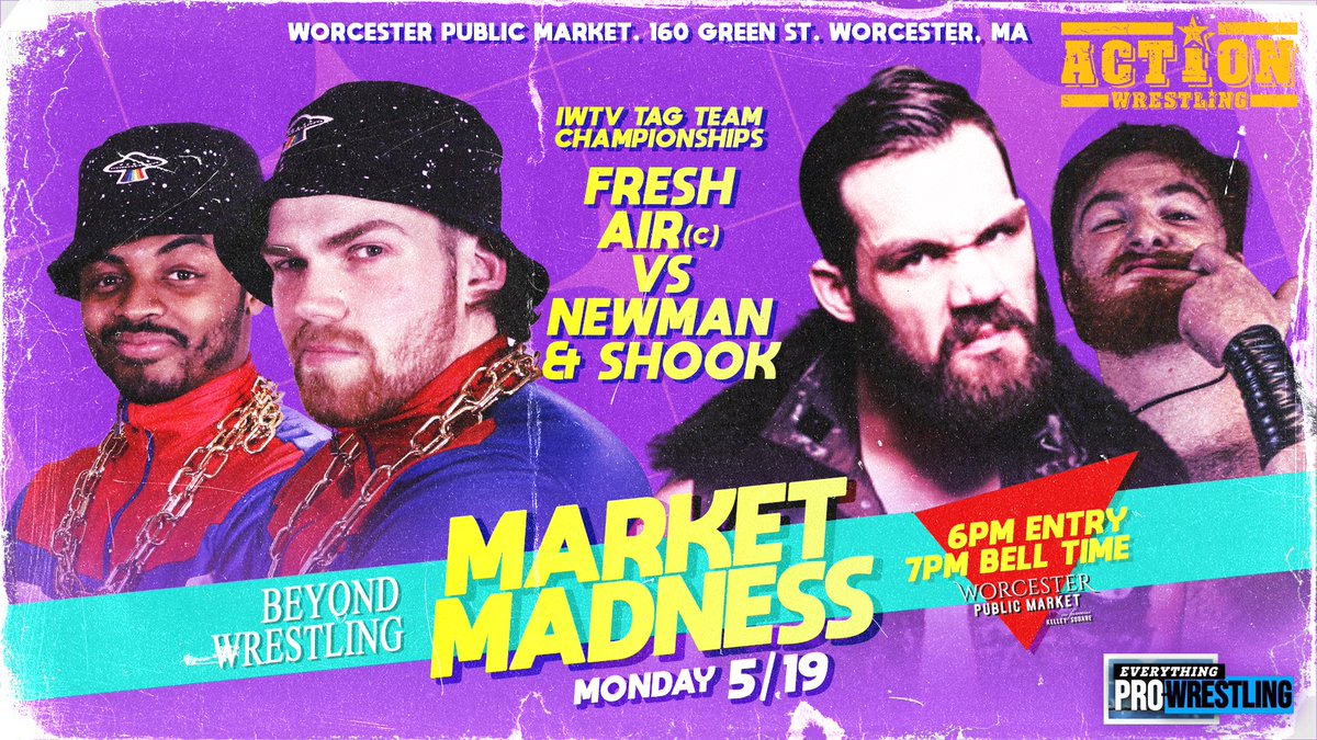 Beyond Wrestling (@beyondwrestling) on Twitter photo IT'S OFFICIAL: <a href="/WrestleACTION1/">ACTION Wrestling</a> has sponsored 4825 vs. <a href="/FreshAirJBMM/">Fresh Air</a> for the <a href="/indiewrestling/">IWTV</a> Tag Team Titles at Beyond Wrestling "Market Madness" this Monday, 5/19/25 at <a href="/WooPublicMarket/">WorcesterPublicMarket</a>!
Tickets: beyondwrestlingonline.com/market
Email beyondwrestling@gmail.com to sponsor another match! IT'S OFFICIAL: <a href="/WrestleACTION1/">ACTION Wrestling</a> has sponsored 4825 vs. <a href="/FreshAirJBMM/">Fresh Air</a> for the <a href="/indiewrestling/">IWTV</a> Tag Team Titles at Beyond Wrestling "Market Madness" this Monday, 5/19/25 at <a href="/WooPublicMarket/">WorcesterPublicMarket</a>!
Tickets: beyondwrestlingonline.com/market
Email beyondwrestling@gmail.com to sponsor another match!