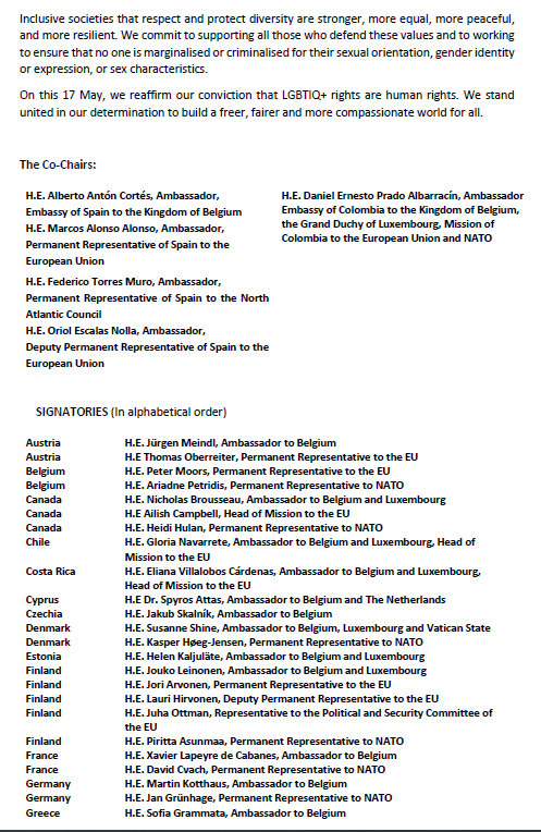 Canada in EU 🇨🇦🇪🇺 (@canada2eu) on Twitter photo 🇨🇦 Ambassadors <a href="/Ailish_Campbell/">Ailish Campbell</a> <a href="/nickbrousseau/">Nicholas Brousseau</a> and <a href="/HeidiHulan/">Heidi Hulan</a> are proud to join over 30 member states of the Equal Rights Coalition in signing the #DiplomatsForEquality Joint Statement in support of #IDAHOBIT and LGBTIQ+ persons around the world.
exteriores.gob.es/Embajadas/brus… 🇨🇦 Ambassadors <a href="/Ailish_Campbell/">Ailish Campbell</a> <a href="/nickbrousseau/">Nicholas Brousseau</a> and <a href="/HeidiHulan/">Heidi Hulan</a> are proud to join over 30 member states of the Equal Rights Coalition in signing the #DiplomatsForEquality Joint Statement in support of #IDAHOBIT and LGBTIQ+ persons around the world.
exteriores.gob.es/Embajadas/brus…
