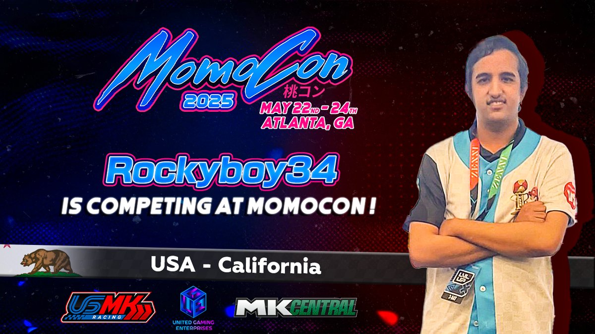 USMKRacing's tweet photo. From California, it’s Rockyboy34- an inside drift specialist and perennial finalist in all five of his 2025 starts. Making his first MomoCon appearance, @rockyboy34 enters as the Bruin Blitz, BAK Anime, and a 2024 LVL UP Champion, ready to make a statement on the MomoCon stage. https://t.co/fubZTkmwzH