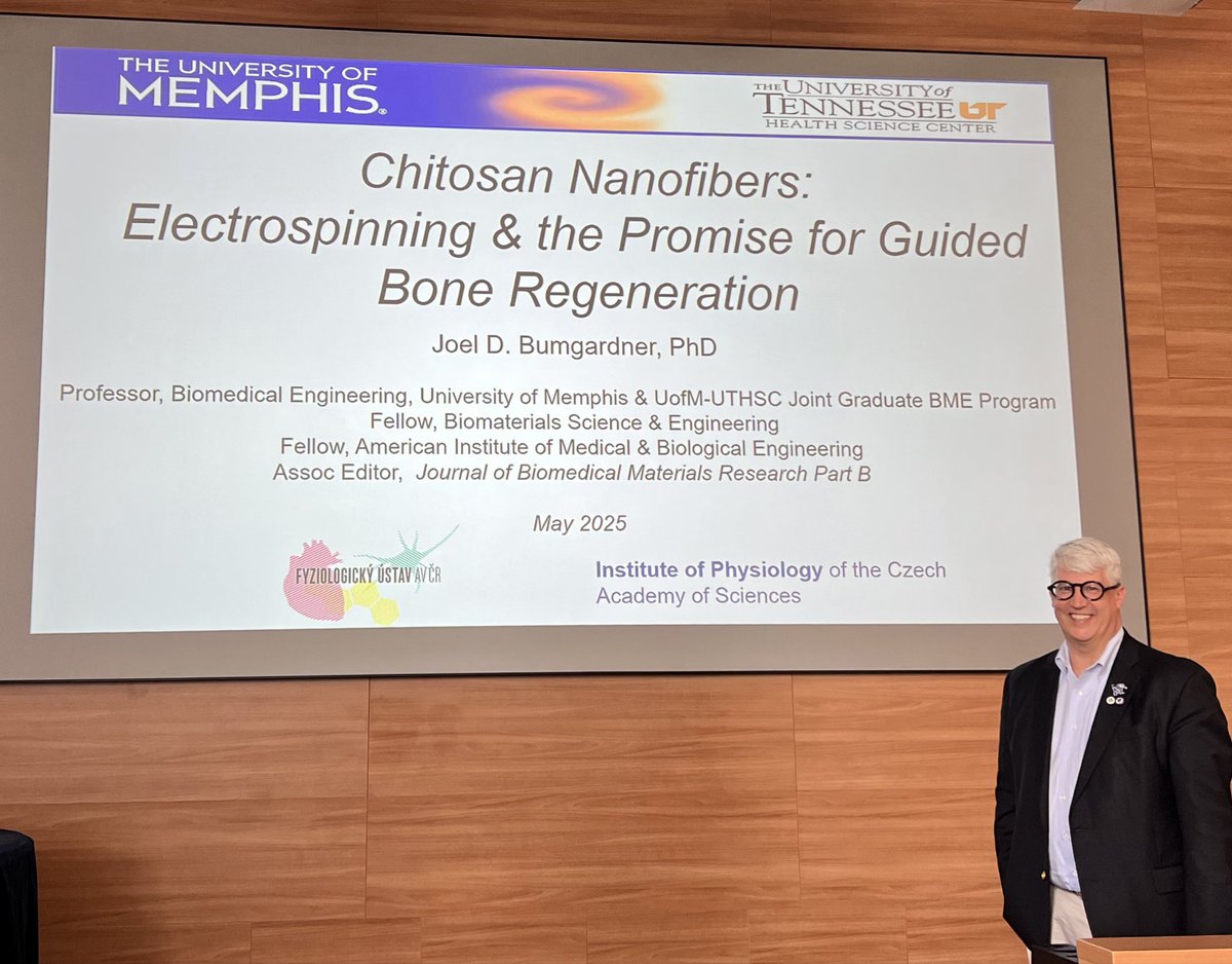 Joel D Bumgardner (@bumgardnerjd) on Twitter photo A privilege to present my research adventures in electrospinning chitosan membranes for guided bone regeneration <a href="/CzechAcademy/">Czech Academy of Sciences</a> of Sciences Inst of Physiology. Engaging discussions & a truly inspiring environment! Thank you Dr. Lucie Bačáková! <a href="/UofMemphisEngr/">Memphis Engineering</a> #drivenbydoing A privilege to present my research adventures in electrospinning chitosan membranes for guided bone regeneration <a href="/CzechAcademy/">Czech Academy of Sciences</a> of Sciences Inst of Physiology. Engaging discussions & a truly inspiring environment! Thank you Dr. Lucie Bačáková! <a href="/UofMemphisEngr/">Memphis Engineering</a> #drivenbydoing