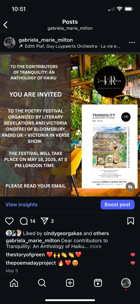 Gabriela Marie Milton (@shortprose1) on Twitter photo #vss365 #clarity? Let’s say a gentle reminder to all contributors of Tranquility: An Anthology of haiku ❤️
<a href="/LR_Publisher/">Literary Revelations Publishing House</a>
<a href="/Angieinmyheart/">Victoria Onofrei</a> #vss365 #clarity? Let’s say a gentle reminder to all contributors of Tranquility: An Anthology of haiku ❤️
<a href="/LR_Publisher/">Literary Revelations Publishing House</a>
<a href="/Angieinmyheart/">Victoria Onofrei</a>