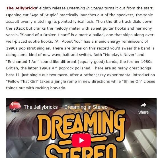 The Jellybricks (@thejellybricks) on Twitter photo "There are so many great songs here ..."
Thanks to Dennis Pilon at Around The Dial for another terrific review of Dreaming In Stereo! 😎
poprockrecord.com/2025/05/13/aro…
Catch us playing songs from the new album NEXT FRI 5/23 <a href="/VineyardHershey/">Vineyard at Hershey</a>!
facebook.com/events/6849359… #newmusic #livemusic "There are so many great songs here ..."
Thanks to Dennis Pilon at Around The Dial for another terrific review of Dreaming In Stereo! 😎
poprockrecord.com/2025/05/13/aro…
Catch us playing songs from the new album NEXT FRI 5/23 <a href="/VineyardHershey/">Vineyard at Hershey</a>!
facebook.com/events/6849359… #newmusic #livemusic