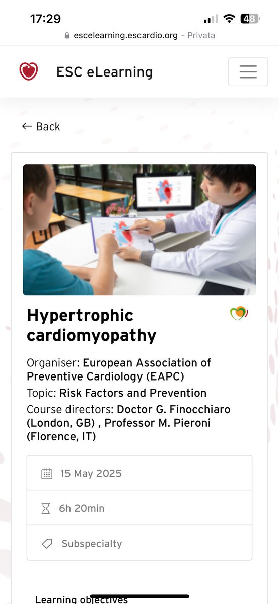 Maurizio Pieroni (@mauripieroni72) on Twitter photo The new #EAPC Course on HCM is now available. Join now to improve your knowledge about diagnosis and treatment of this cardiomyopathy!
escelearning.escardio.org/course/30
#whyCMR #echofirst #hcm <a href="/escardio/">European Society of Cardiology</a> The new #EAPC Course on HCM is now available. Join now to improve your knowledge about diagnosis and treatment of this cardiomyopathy!
escelearning.escardio.org/course/30
#whyCMR #echofirst #hcm <a href="/escardio/">European Society of Cardiology</a>
