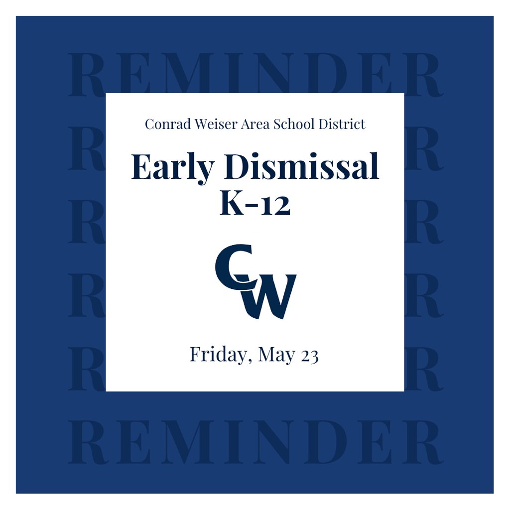 ☀️⏳Reminder! Next week, K-12 students will have an early dismissal on Friday, May 23.

⏰Dismissal Times:
HS @ 10:40
MS @ 10:45
ES @ 11:45

#WeAreWeiser