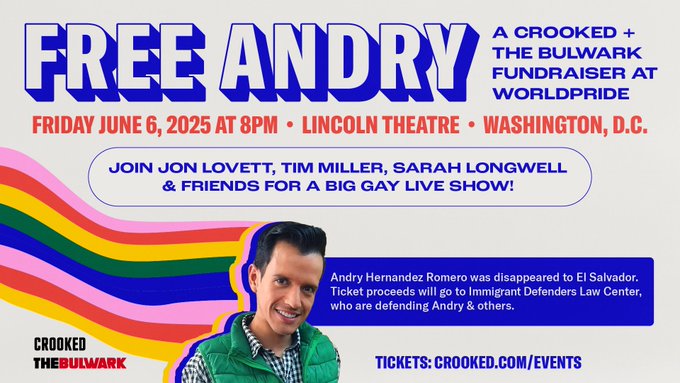 BulwarkOnline's tweet image. Come celebrate WorldPride at the Lincoln Theatre in DC with @Timodc, @SarahLongwell25, @jonlovett and more on June 6! It's going to be a big, beautiful, extremely gay live show!
🎫Get tickets now at crooked.com/events