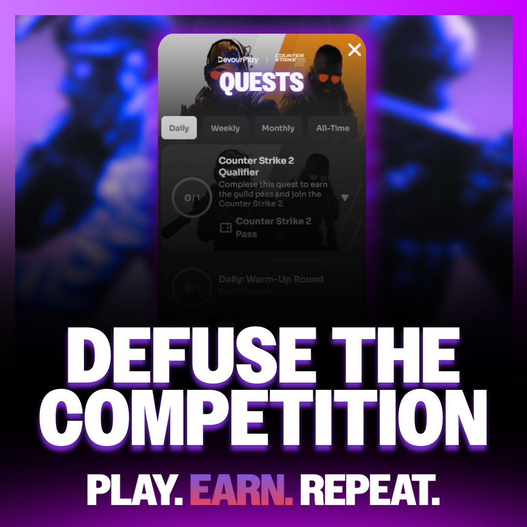 GoDevour's tweet photo. Your aim’s sharp, your squad’s sharper 💥 #DevourPlay rewards both. 💪 

Play. Earn. Repeat. 🎮   It's THAT simple!

Start today! ➡️ https://t.co/TrWHmMn5bD 

#GamingCommunity #CounterStrike #Gaming https://t.co/mwybcIYpSX