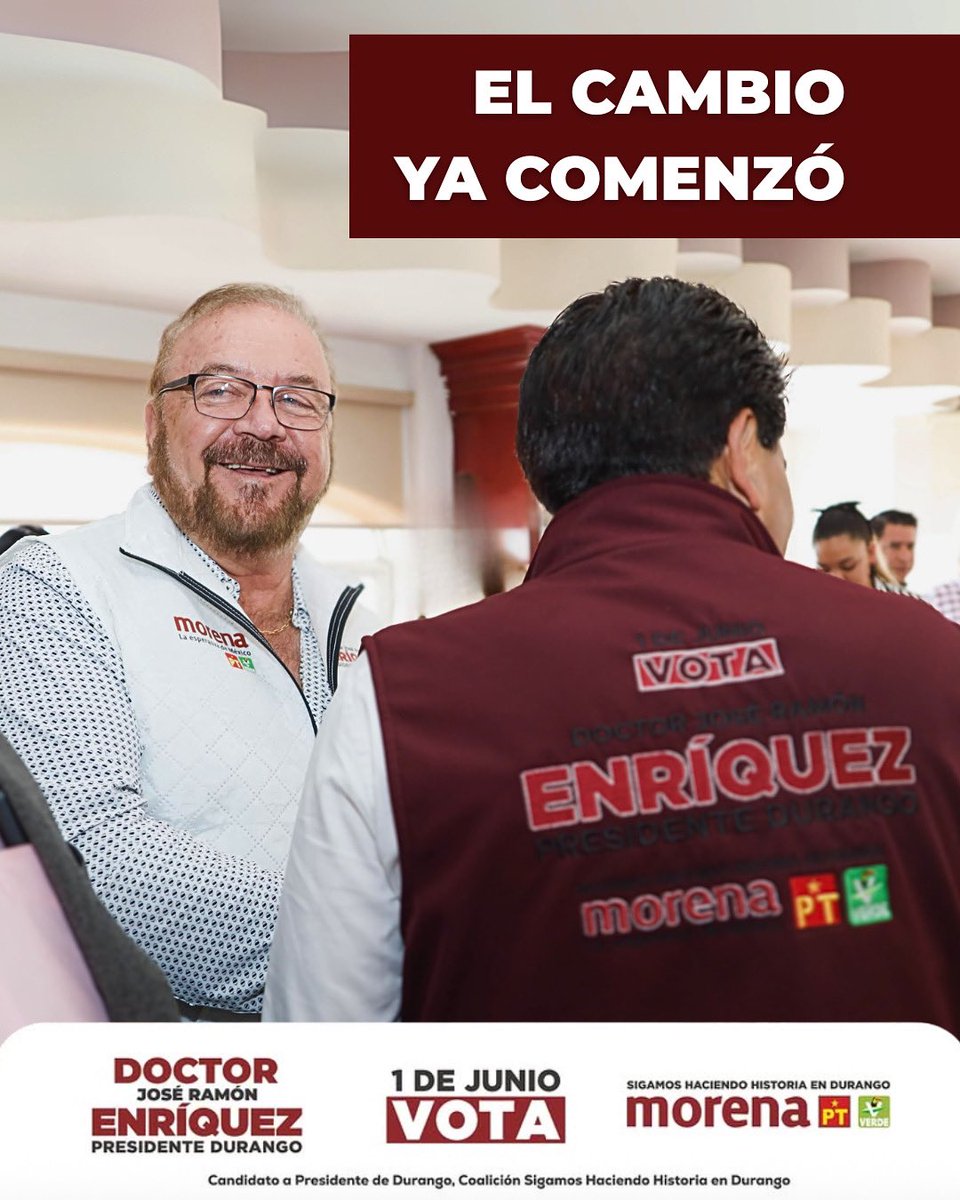 soterosoto's tweet photo. El cambio ya comenzó y lo estamos construyendo juntos.

Con compromiso, cercanía y resultados, vamos por un Durango con futuro.

Este 1 de junio, vota por el Dr. José Ramón Enríquez. 🗳️💪 https://t.co/udxMrbXhL1
