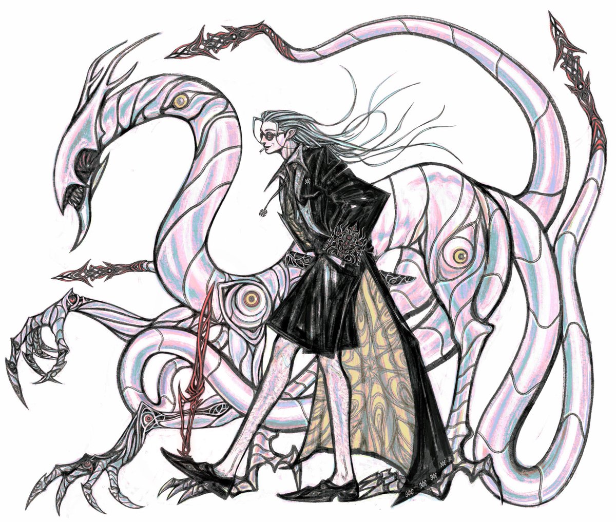 yonomzasic's tweet image. The doctor and the pink three-tailed dragon