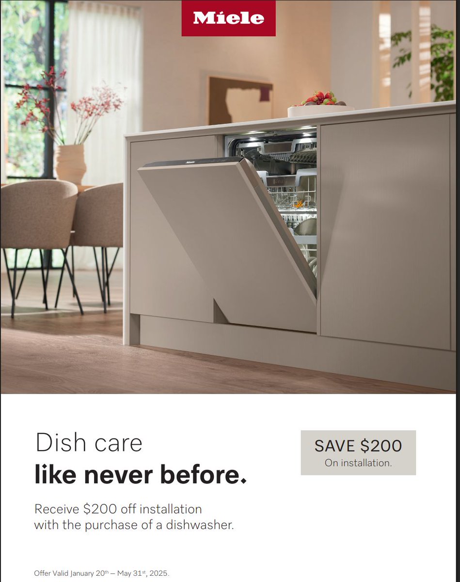 It's the final 2 weeks to receive a $200 installation rebate with the purchase of a qualifying Miele dishwasher. Offer ends 5/31/25. Shop qualifying models here: buff.ly/sYclmX9