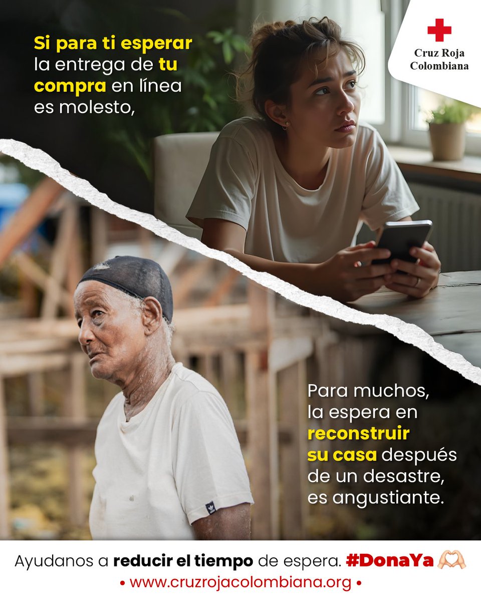 Mientras tú esperas un paquete, otros esperan recuperar su hogar. Ayúdanos a llegar más rápido. #DonaYa en cruzrojacolombiana.org