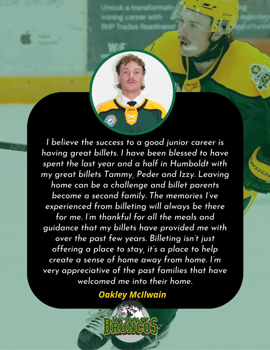 Life at Home with a Bronco – Stories from the Players 

"I believe the success to a good junior career is having great billets..."

Oakley McIlwain shares how his billet families have made a lasting impact during his time with the Humboldt Broncos. From providing support to