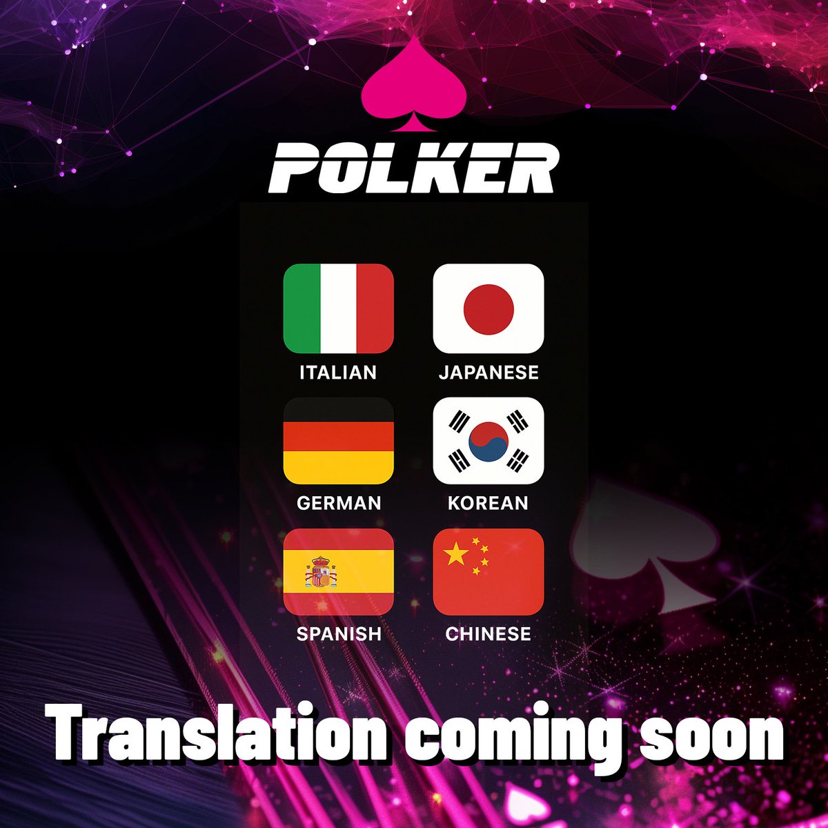 Translations in Italian, German, Spanish, Portuguese, Japanese, Korean, and Chinese have been completed and will be included in the game next week. 🚀