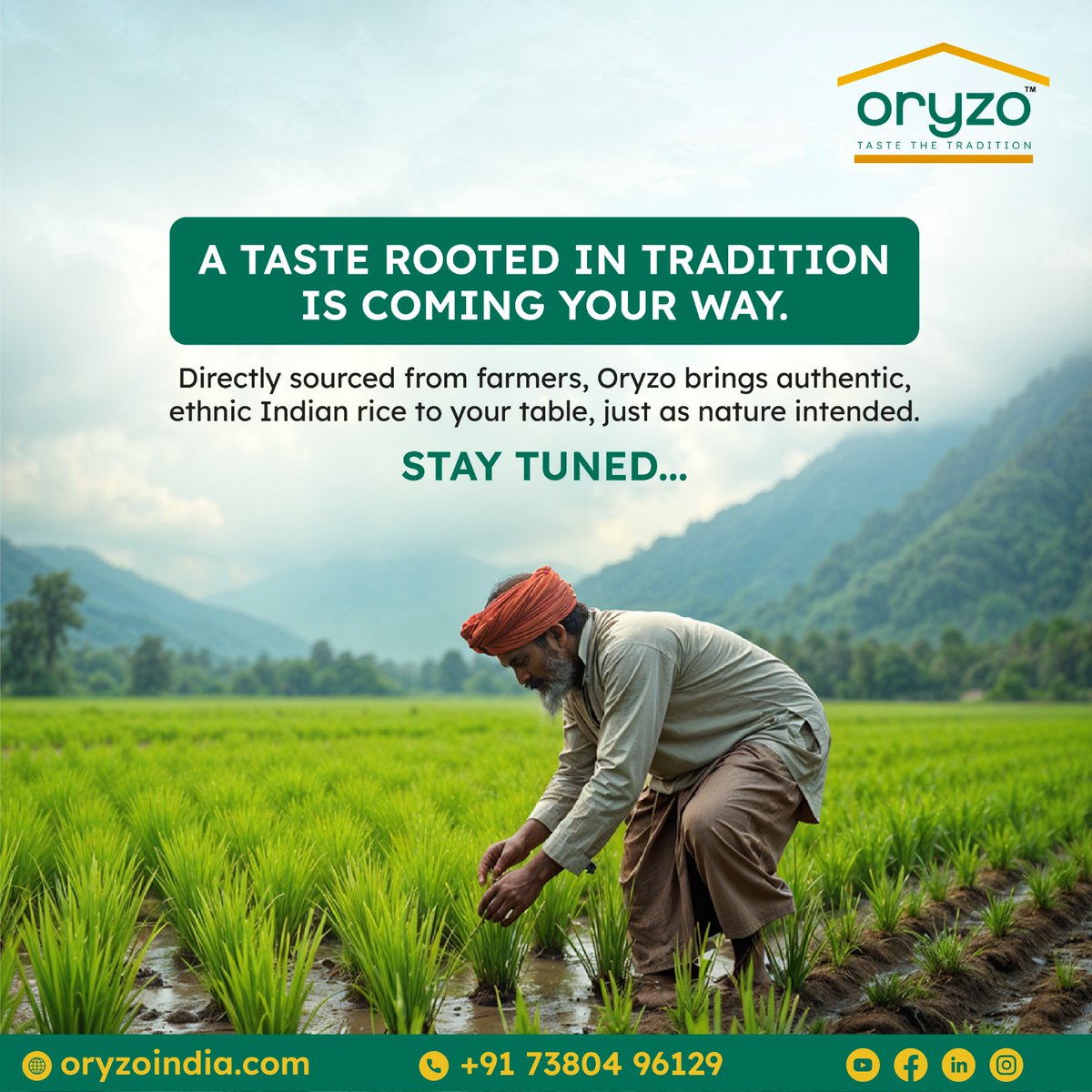 From the heart of Indian farms to your plate, something authentic is on its way.
Oryzo brings you ethnic Indian rice, grown with care by local farmers and rooted in tradition.
Get ready to rediscover purity, heritage, and real flavor.

Stay tuned.
oryzoindia.com