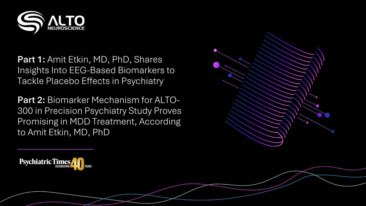 Alto Neuroscience (@altoneuro) on Twitter photo Our latest work is featured in <a href="/PsychTimes/">Psychiatric Times</a> showcasing new data presented at #SOBP2025. Check out the video interview series to learn more about the biological and clinical insights that support Altoās #PrecisionPsychiatry pipeline.
Part 2 here: psychiatrictimes.com/view/biomarker⦠Our latest work is featured in <a href="/PsychTimes/">Psychiatric Times</a> showcasing new data presented at #SOBP2025. Check out the video interview series to learn more about the biological and clinical insights that support Altoās #PrecisionPsychiatry pipeline.
Part 2 here: psychiatrictimes.com/view/biomarkerā¦