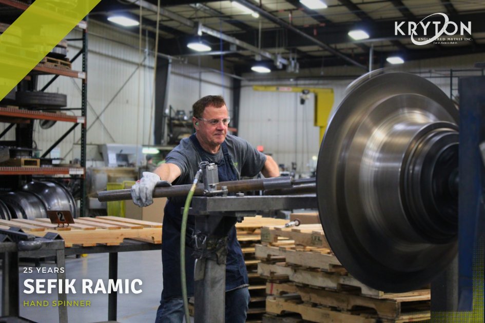 Today we celebrate an incredible milestone—25 years of dedication, skill, and leadership from one of our talented hand spinners!

That spirit of craftsmanship and mentorship is what keeps the art of metal spinning alive and thriving at KRYTON. Here's to 25 years of excellence!
