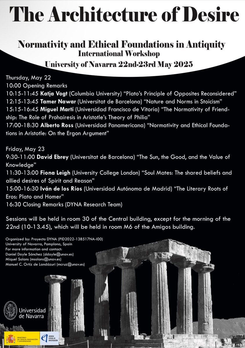 “The Architecture of Desire: Normativity and Ethical Foundations in Antiquity” (22 y 23 de mayo, Universidad de Navarra).
