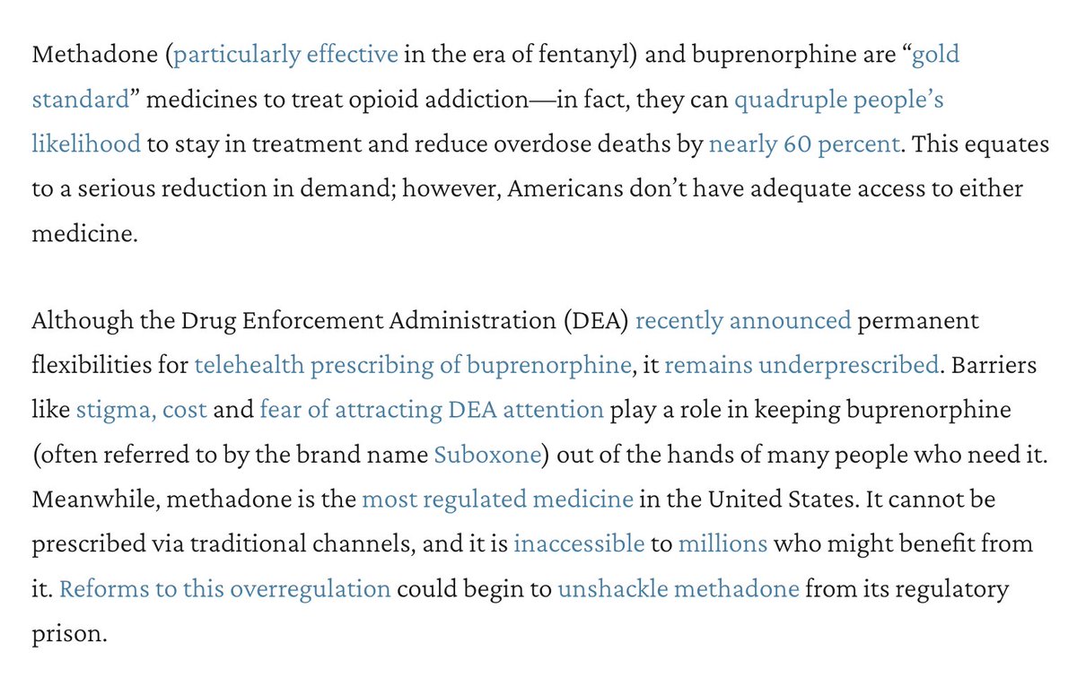 Methadone and buprenorphine are “gold standard” medicines to treat opioid addiction—in fact, they can quadruple people’s likelihood to stay in treatment and reduce overdose deaths by nearly 60 percent. This equates to a serious reduction in demand; however, Americans don’t have