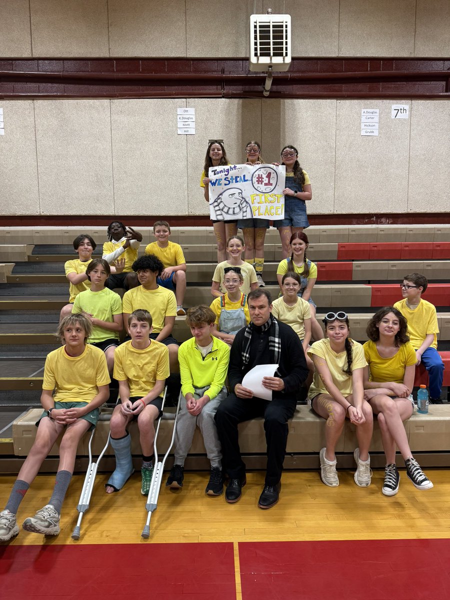 Round 1 of Ram Relays complete! Hickson’s class takes the title for 7th Grade! Mott’s class claims the Homeroom Dress Up Title! #Minions #RamsRiseUp🐏