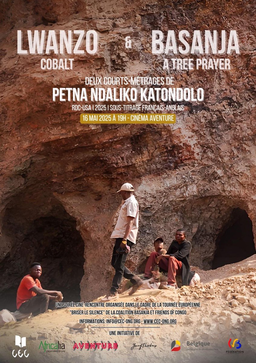 Rejoignez-nous aujourd'hui à 17H00 à Bruxelles pour une projection de Lwanzo et Basandja au cinéma aventure. #RDC #Congo #Cobalt #Basandja #FreeCongo