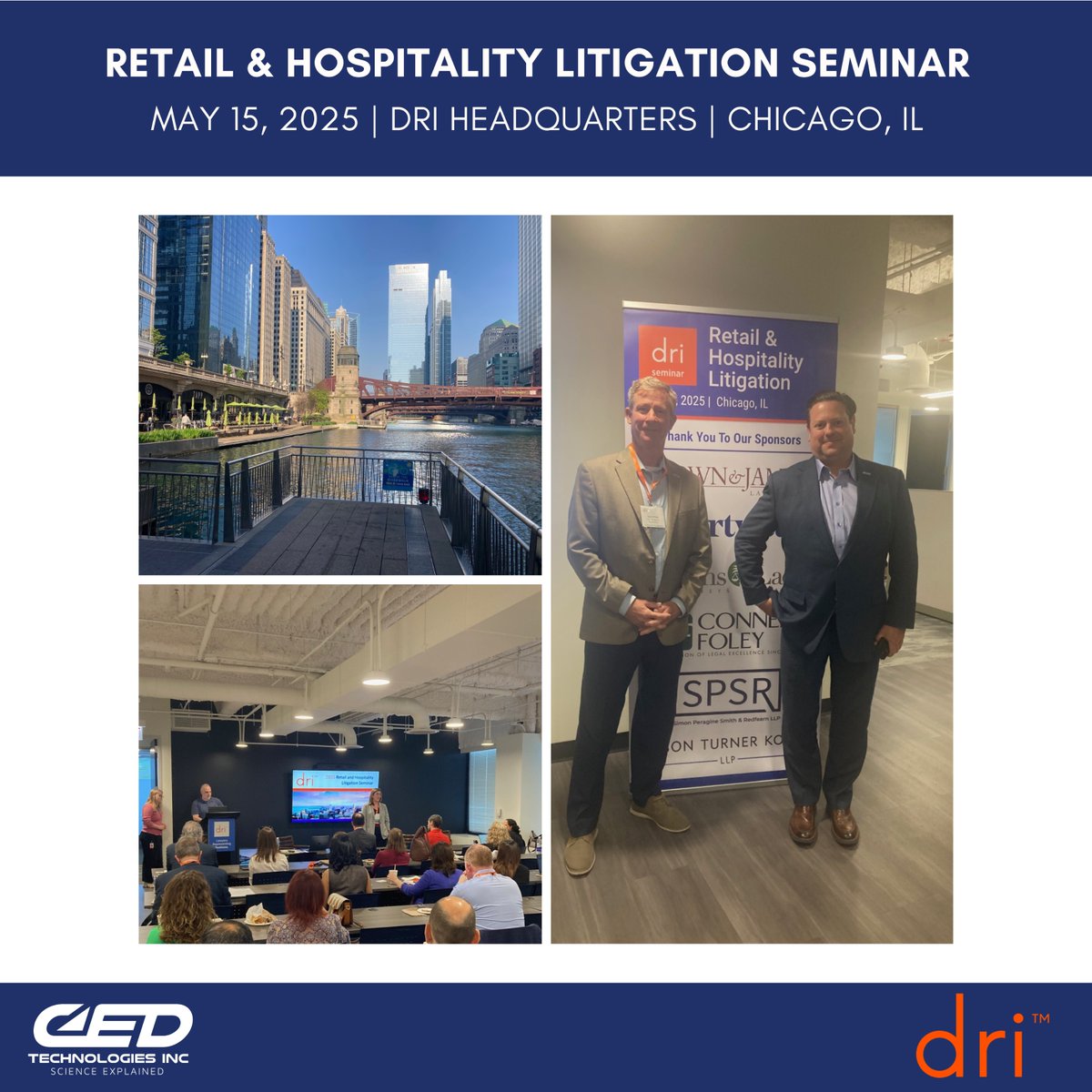 CED_Tech_Inc's tweet image. Gavin O’Hare and Chris Romito enjoyed connecting with industry peers at DRI’s 2025 Retail &amp;amp; Hospitality Seminar. We appreciate the opportunity to learn and grow with the DRI community and look forward to future events.
#DRI2025 #RetailAndHospitality #ForensicEngineering