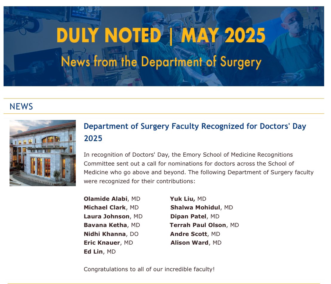 Thank you for the recognition <a href="/EmoryMedicine/">Emory School of Medicine</a>! <a href="/EmorySurgery/">Emory Surgery</a> 
<a href="/EdLinEmory/">Edward Lin</a>