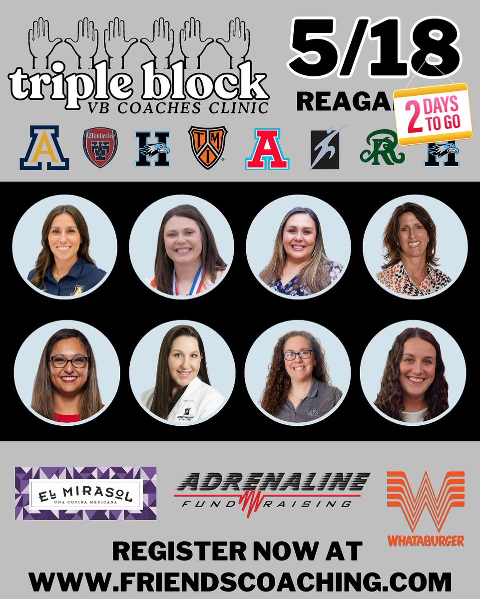 FriendsCoachTX's tweet image. 2 More Days till the 1st Annual Triple Block VB Coaches Clinic 🙌🙌🙌 Go to friendscoaching.com for more info and to register for what is guaranteed to be something special.