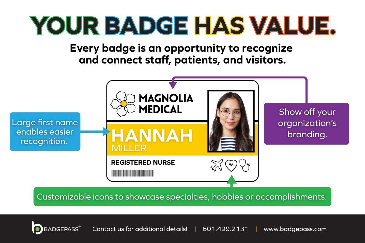 BadgePass's tweet photo. A badge design that actually considers the person wearing it (and the people reading it)? 𝘎𝘢𝘮𝘦 𝘤𝘩𝘢𝘯𝘨𝘦𝘳.⚕️ 

As #NationalHospitalWeek wraps up, we want to share a few badge design tips for healthcare heroes!

Small badge design tweaks=big impact.

#Healthcare #Security https://t.co/Mjw5FdGnHi