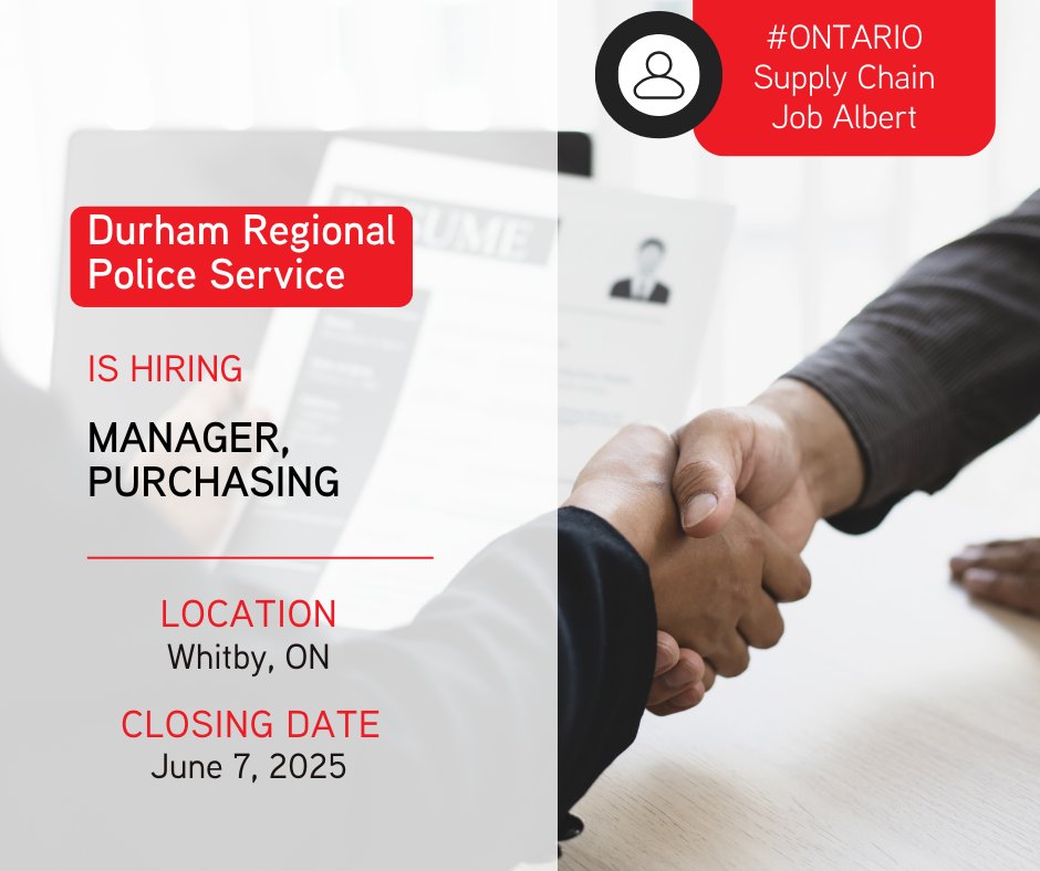 🚨 #Ontario Job Alert!
Durham Regional Police is hiring a Manager, Purchasing to lead procurement, contracts &amp; supplier strategy.

📍 Whitby, ON
🔗 boyden.thriveapp.ly/job/2846
📩 krahme@boyden.com

#ProcurementJobs #SupplyChainCanada #DRPSCareers