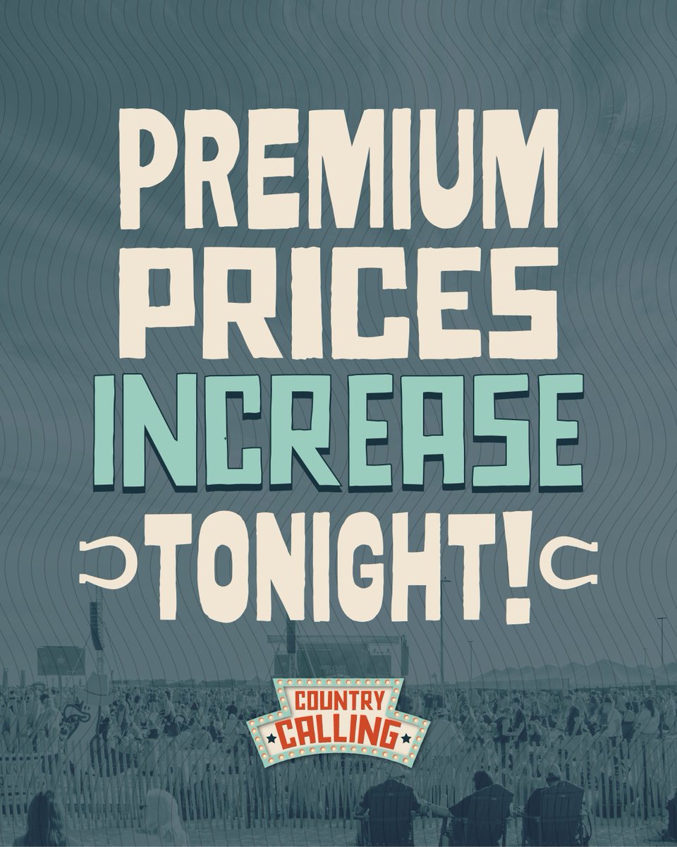 ctrycallingfest's tweet image. Last call y’all! The waves are rolling in and GA+, VIP, Platinum Ticket prices go up at 11:59pm ET! ⏰ countrycallingfestival.com/tickets