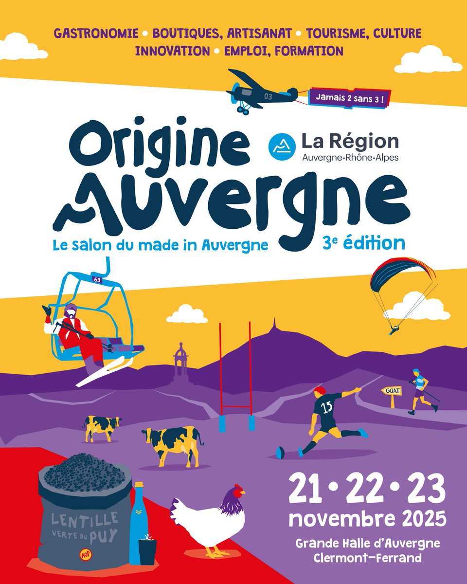 Origine Auvergne revient à l’automne prochain pour une 3e édition ! 🎉

📆 Du 21 au 23 novembre 2025, rendez-vous à la Grande Halle d’Auvergne pour une 3e édition encore plus riche, festive et surprenante.
#OrigineAuvergne