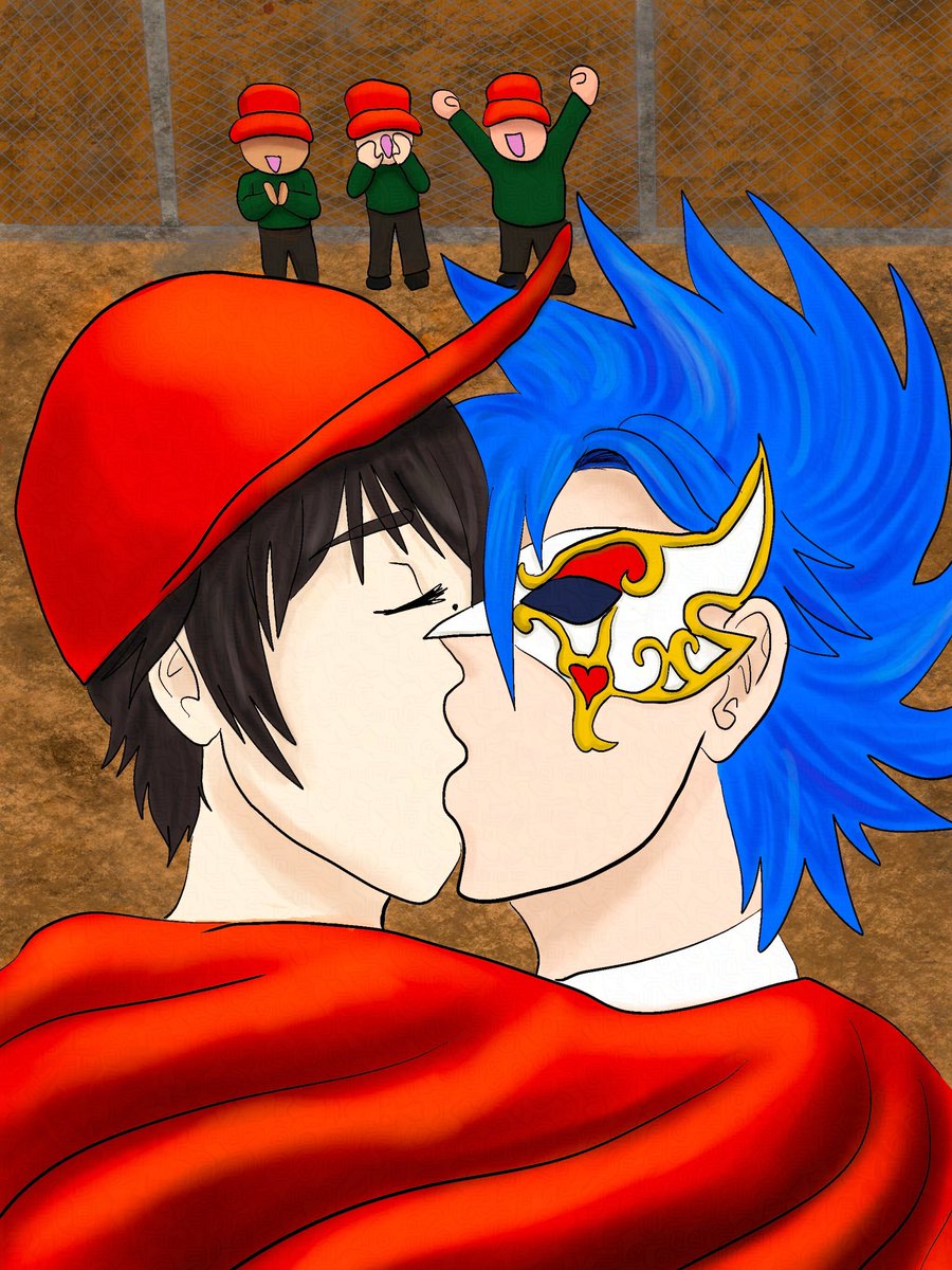 DogtiredTadashi's tweet photo. Tada I week Day 3 : Third perspective, Capmen are cheering on as Snake and ADAM kiss #tadaai #tadaaiweek2025 #sk8 https://t.co/m9gJbMC1sb