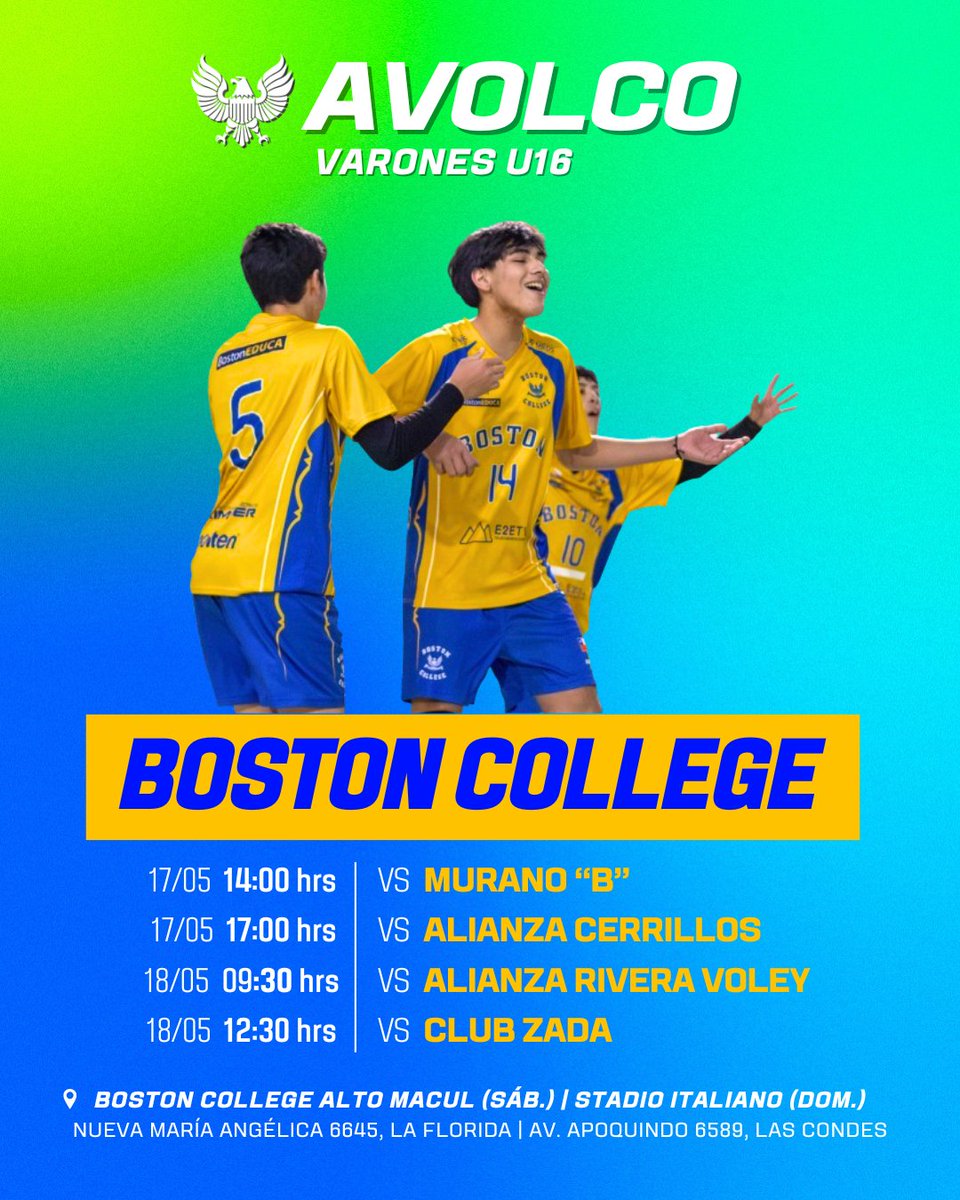 🏐 Conoce la programación de la serie masculina U16 de las #Águilas 🦅 en una nueva jornada de la Liga #Avolco 🏆

#SomosBoston 🔵🟡