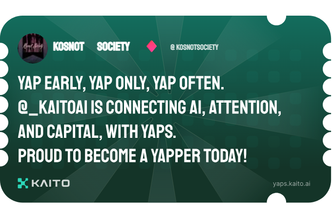 Yap early, yap only, yap often.

<a href="/KaitoAI/">Kaito AI 🌊</a> is connecting AI, attention and capital with Yaps.

Just claimed my social card and I'm accumulating Yap points in real-time.

Claim yours 👉 yaps.kaito.ai/referral/12202…