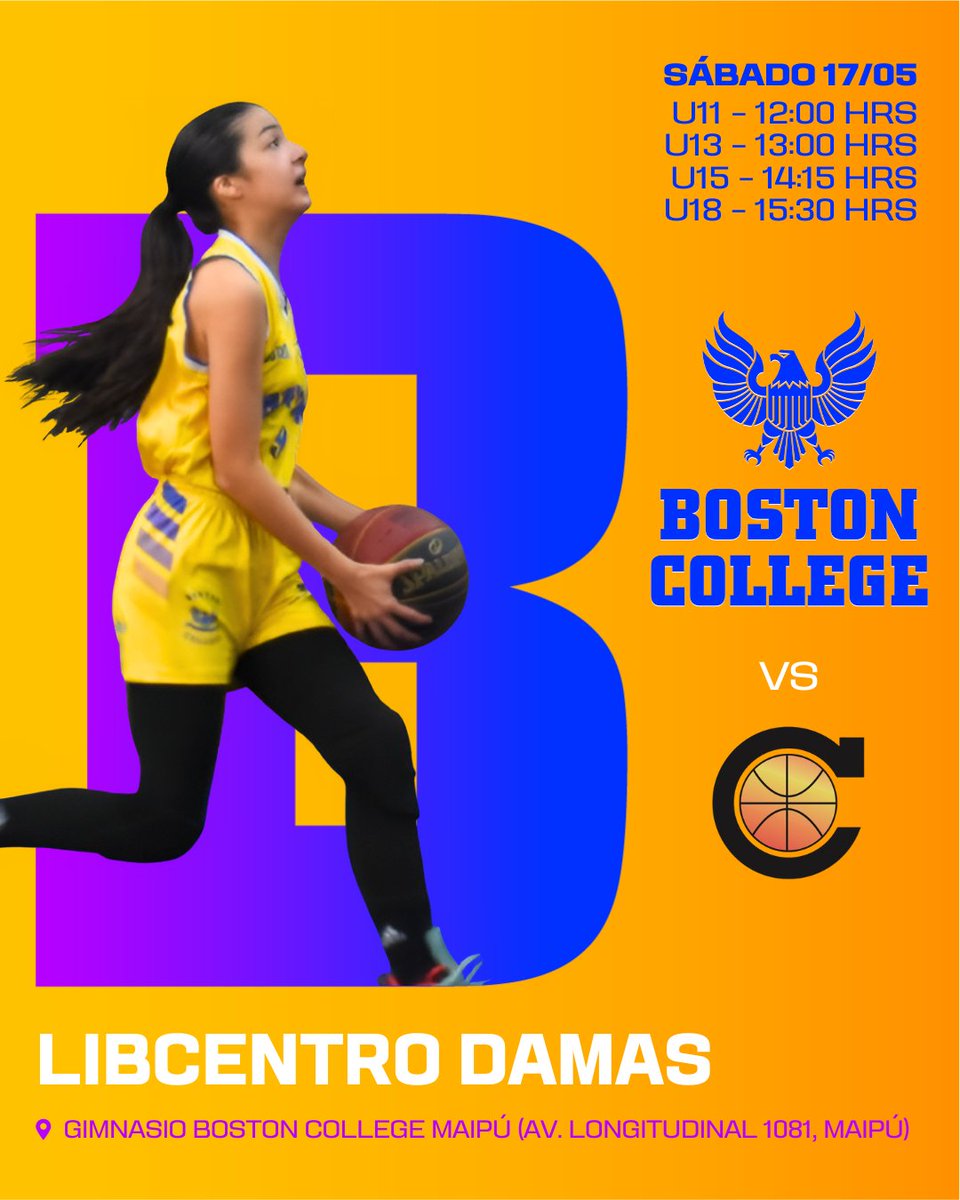 🏀 Conoce el detalle de los partidos que enfrentará la Rama Femenina de las #Águilas 🦅 en la Fecha 6 del Torneo #LibcentroDamas 🏆

🆚 CD Sergio Ceppi
📅 Sábado 17 de mayo desde las 12:00 hrs
📍 Gimnasio Boston College Maipú

#VamosBoston 🔵🟡